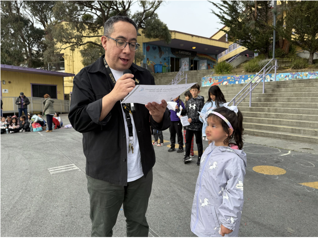 Morning assembly recognition in the school yard